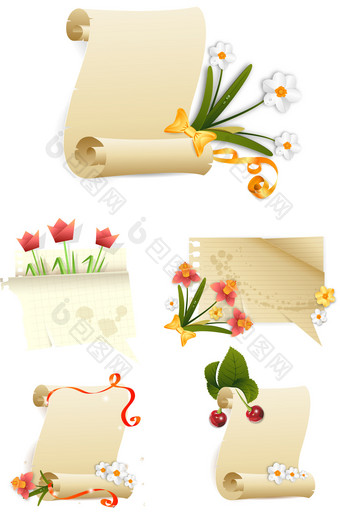 鲜艳花卉纸质标签矢量图素材图片