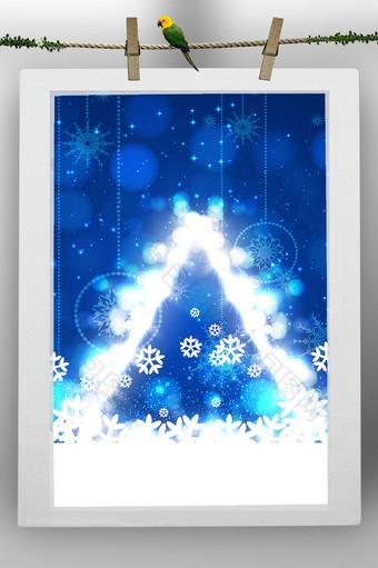 国外蓝色白色雪花圣诞节节日海报背景图片