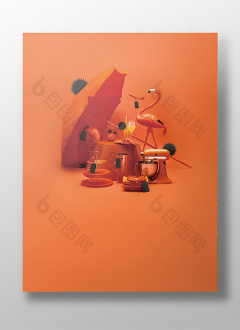 橙色火烈鸟雨伞背景图片