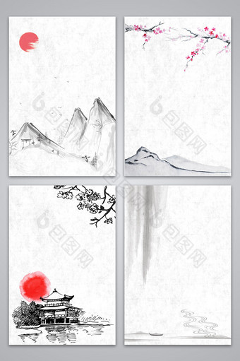 矢量水墨中国风山水风景背景图片