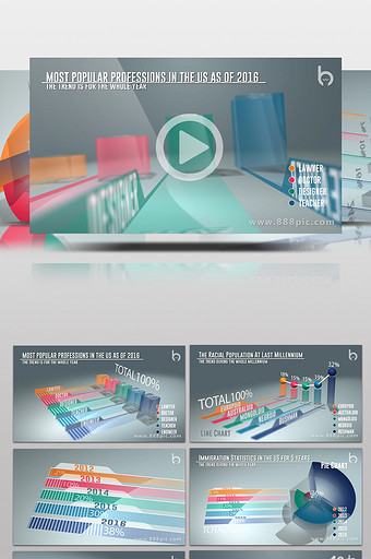 三维立体信息数据图表动画素材包AE模板图片