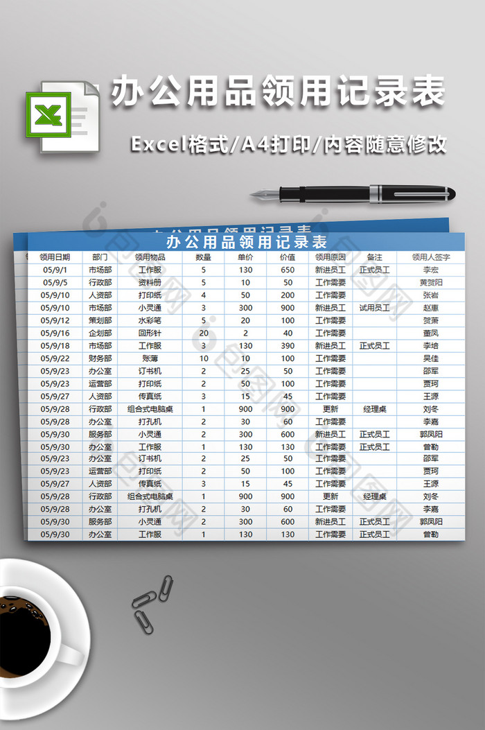 办公用品领用记录表图片图片