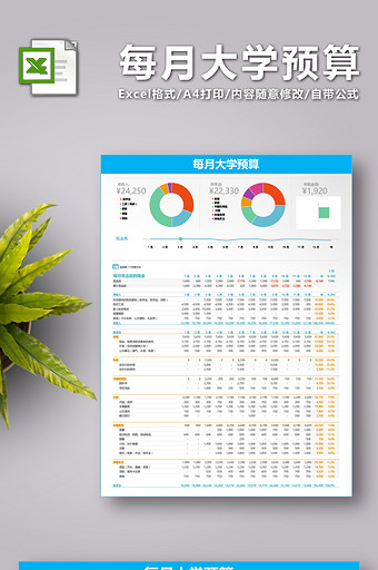 每月大学预算Excel表图片