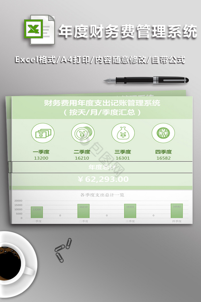 财务费用年度支出记账管理系统excel表格模板