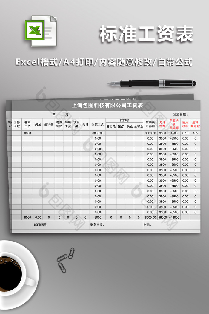 标准工资表模板Excel表图片图片