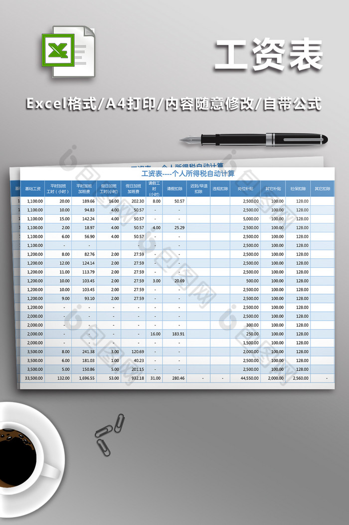 工资表EXCEL表格模板图片图片