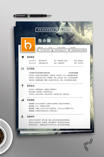 大气狼性word简历模板图片