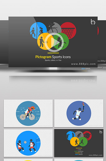 15款卡通人物体育项目图标动画AE模板图片