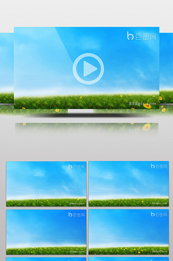 蓝天白云绿草地动态循环背景高清视频素材图片