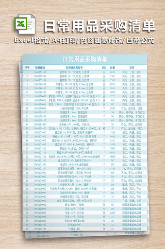 日常用品采购清单图片