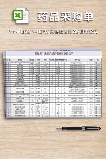 药品采购清单表格图片