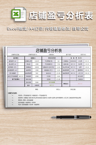 店铺盈亏分析表格图片