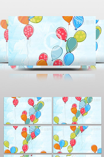上升的涂鸦气球循环动态背景高清视频素材图片
