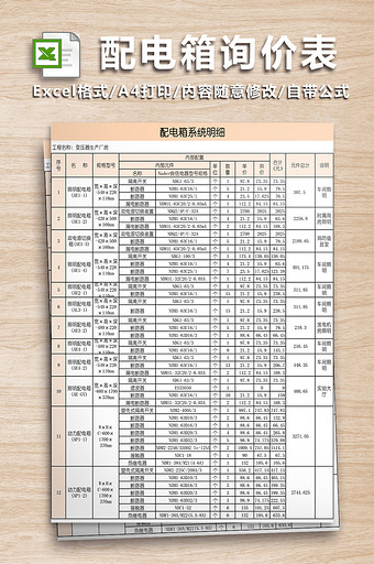 配电箱询价表格模板图片