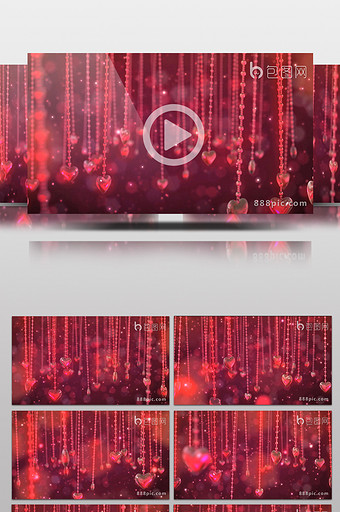 水晶爱之链红色爱心珠帘循环背景视频素材图片
