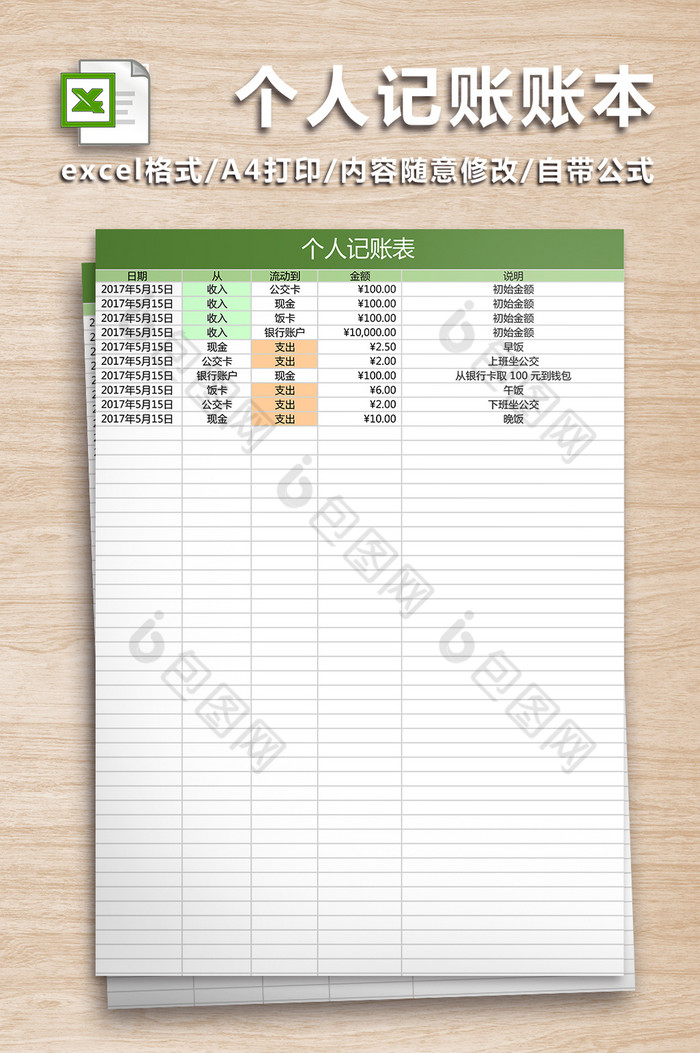 个人记账账本excel模板图片图片
