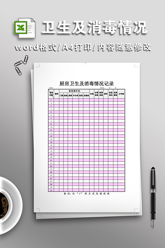 厨房卫生及消毒情况记录表图片