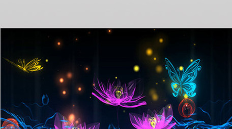 荷花蝴蝶飞舞萤火虫光点LED动态背景视频