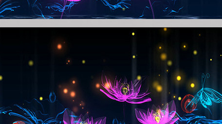 荷花蝴蝶飞舞萤火虫光点LED动态背景视频