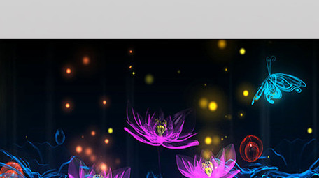 荷花蝴蝶飞舞萤火虫光点LED动态背景视频