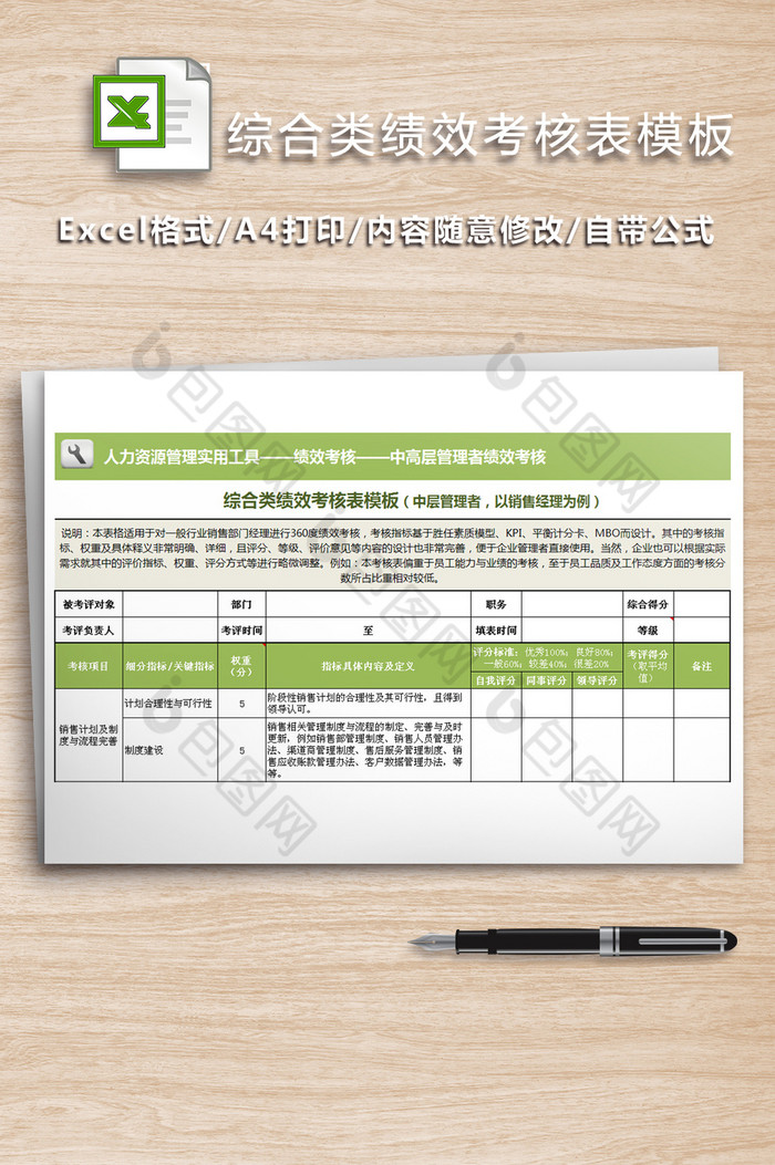 综合类绩效考核表模版图片图片