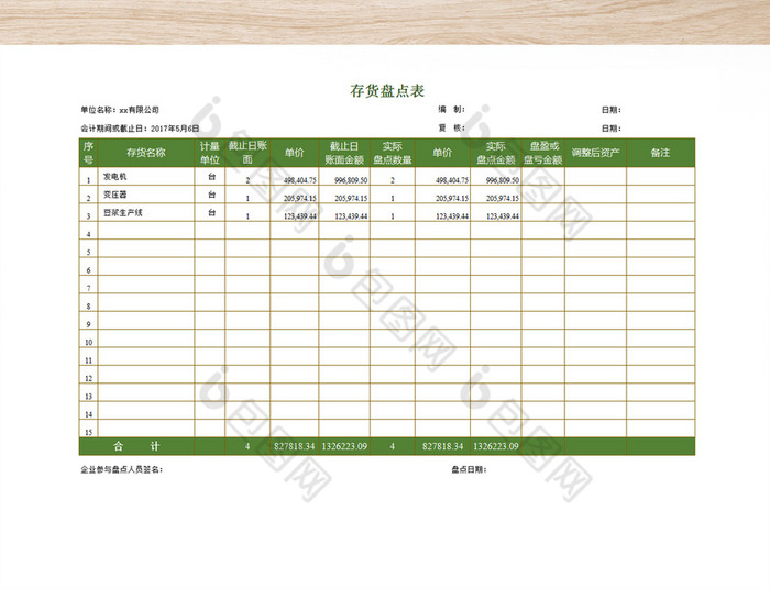 仓库用标准存货盘点表