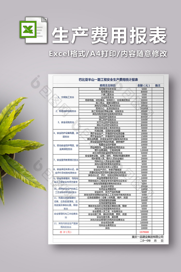 安全生产费用统计报表