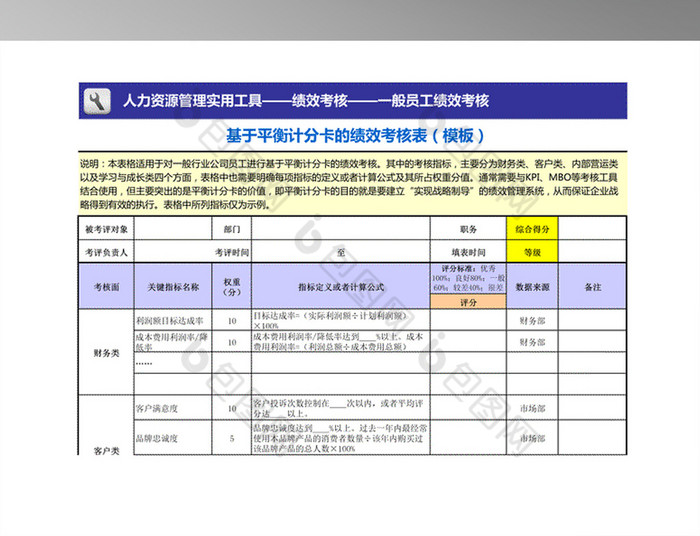 基于平衡计分卡绩效考核表()【excel模板下载】-包图网