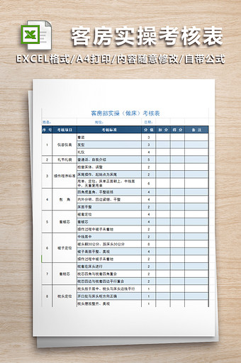 客房部实操(做床)考核表图片