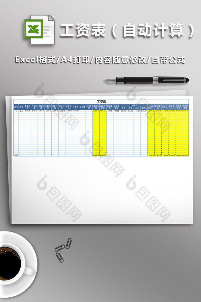个人绩效员工考核工资表格（自动计算）人事部用图片
