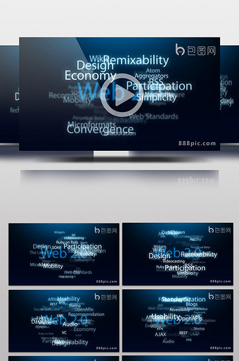 蓝色调高科技网络元素动态背景视频模板图片