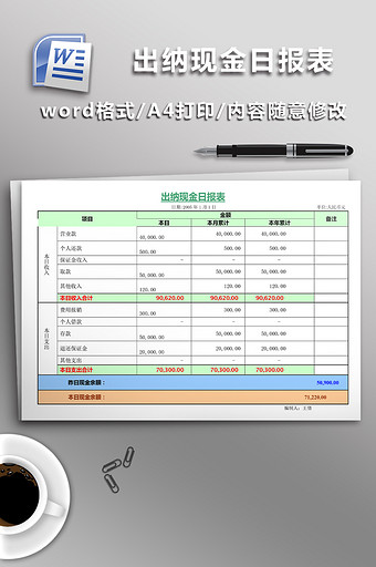 出纳现金日报表模板图片