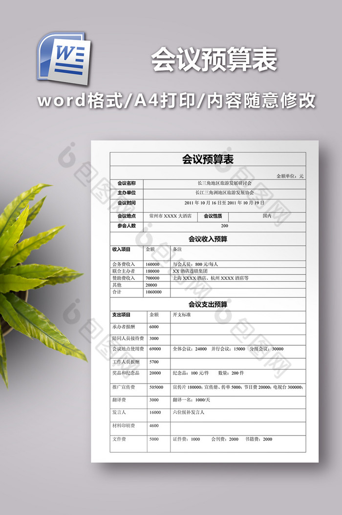 会议预算表word模板图片图片