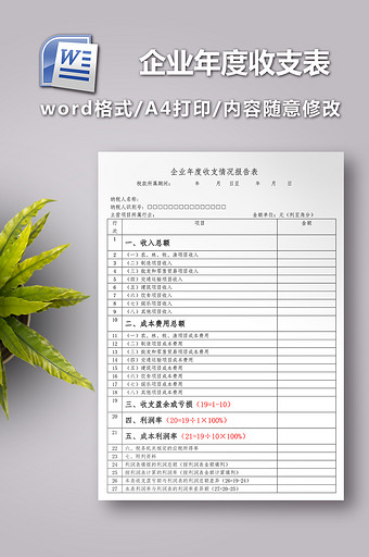 企业年度收支表模板图片