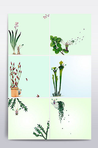 清新手绘精灵植物边框主图背景图片