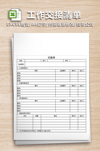 工作交接清单(可作为离职、调岗人员使用)图片