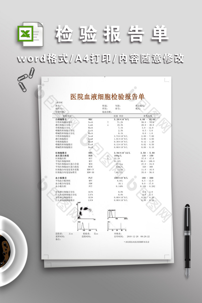 医院血液细胞检验报告单图片图片