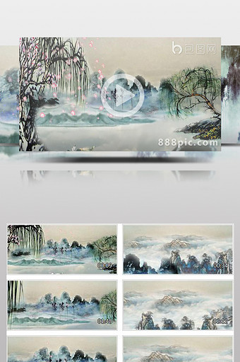 中国风古典山水画背景视频图片