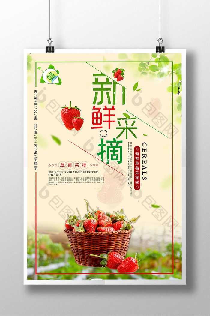采摘草莓草莓新鲜草莓采摘海报设计模板图片