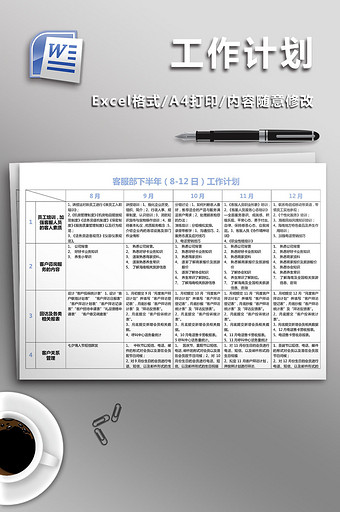 客服部下半年(8-12日)工作计划图片