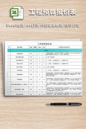 工程预算报价表（很全）图片