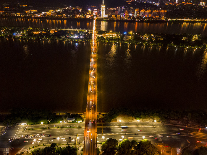 湖南长沙城市夜景灯光交通航拍摄影图