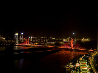 江西南昌<strong>八一</strong>大桥夜景航拍摄影图