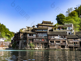 中国著名旅游景点湖南湘西凤凰古城航拍摄影图