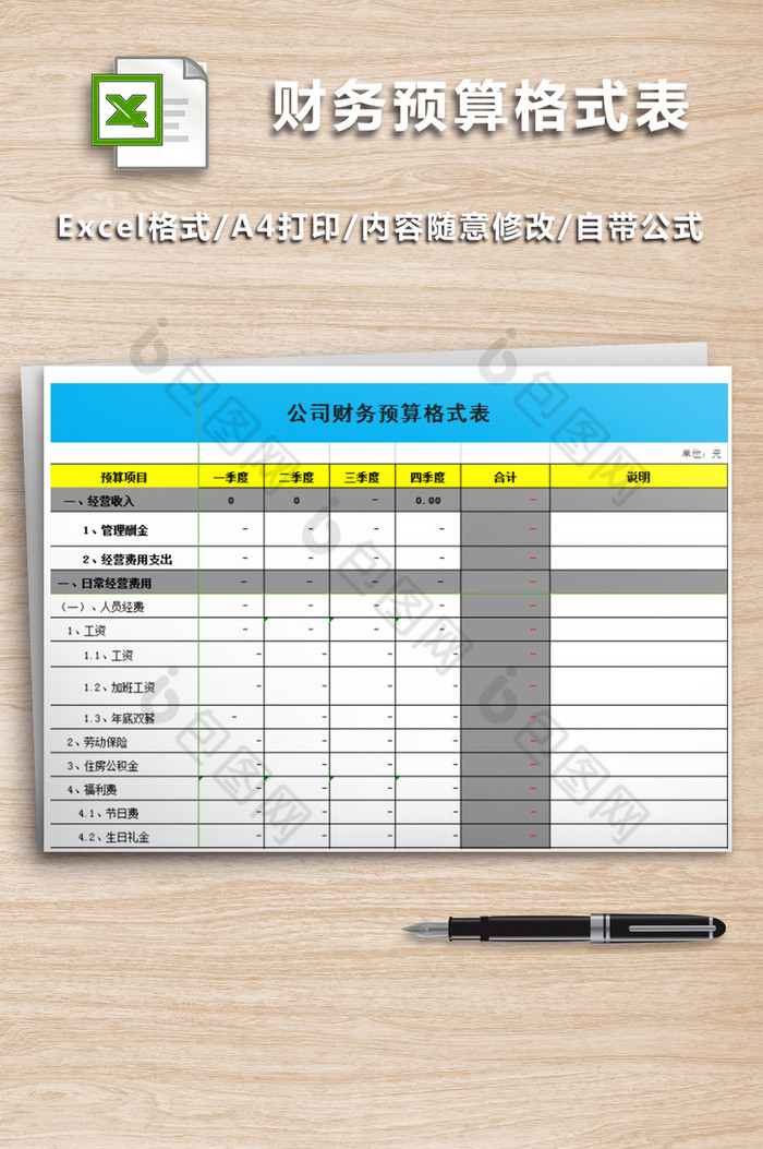 财务预算格式表全年图片图片