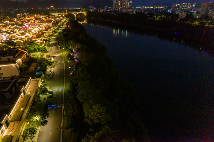 广西崇左太平府太平古城夜景灯光航拍