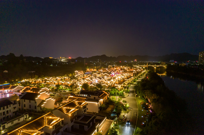 广西崇左太平府太平古城夜景灯光航拍