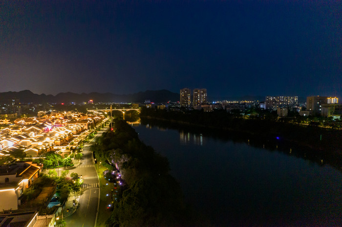 广西崇左太平府太平古城夜景灯光航拍