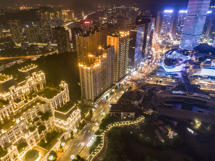 贵州贵阳花果园夜景航拍摄影图