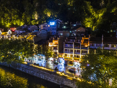 贵州黔东南镇远古镇夜景航拍摄影图